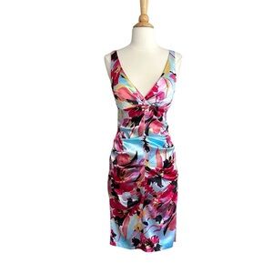 CACHE Vintage Y2K Ruched Floral Satin Dress Form Fitting Occasion Size 8